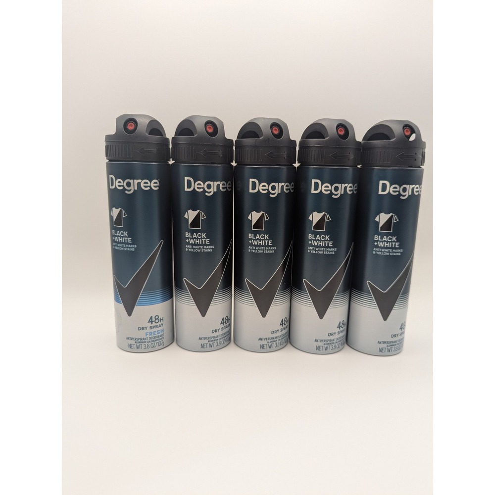 Lot Of 5 Degree Dry Spray Antiperspirant Deodorant, Black & White, 3.8 Oz Each‎
